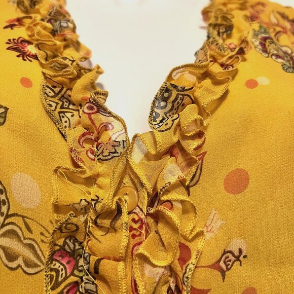 Edward Vintage Women's 100% Silk Floral Sleeveless Ruffle Top Button Up-V Neck M - Picture 5 of 15